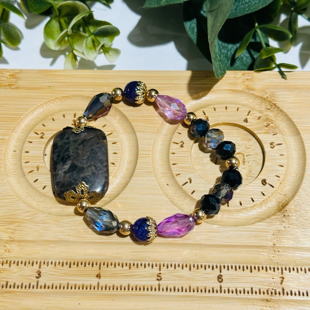 Elegant purple beads and Brown Natural Stones Bracelet - Picture 2 of 2